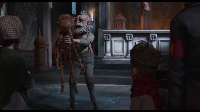 Una scena del Pinocchio di Guillermo Del Toro. Credits: Netflix.
